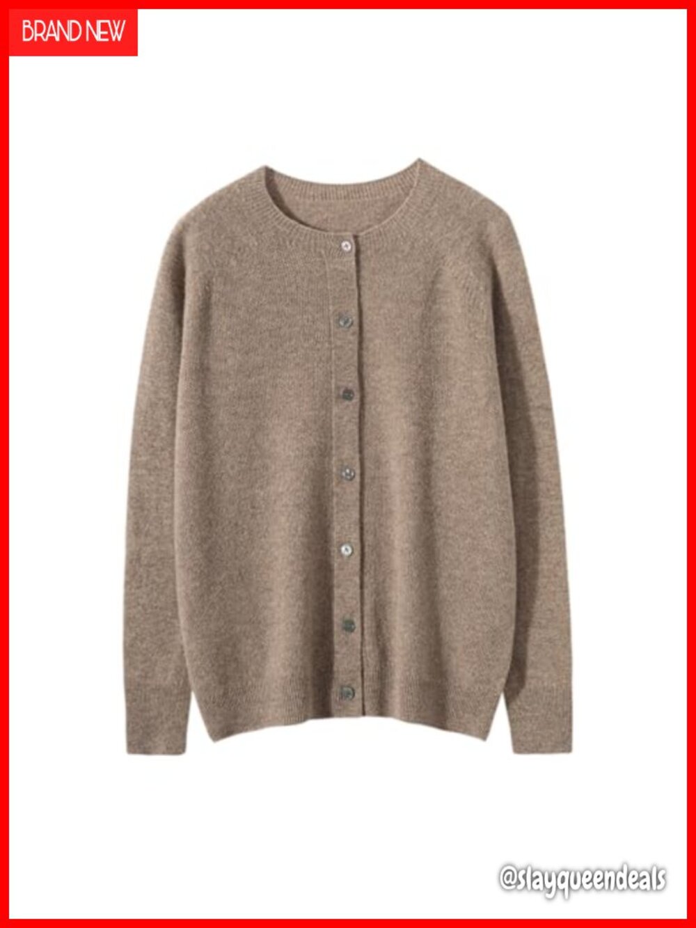 100% Merino Wool Crew Neck Cardigan Lightweight Button Sweater